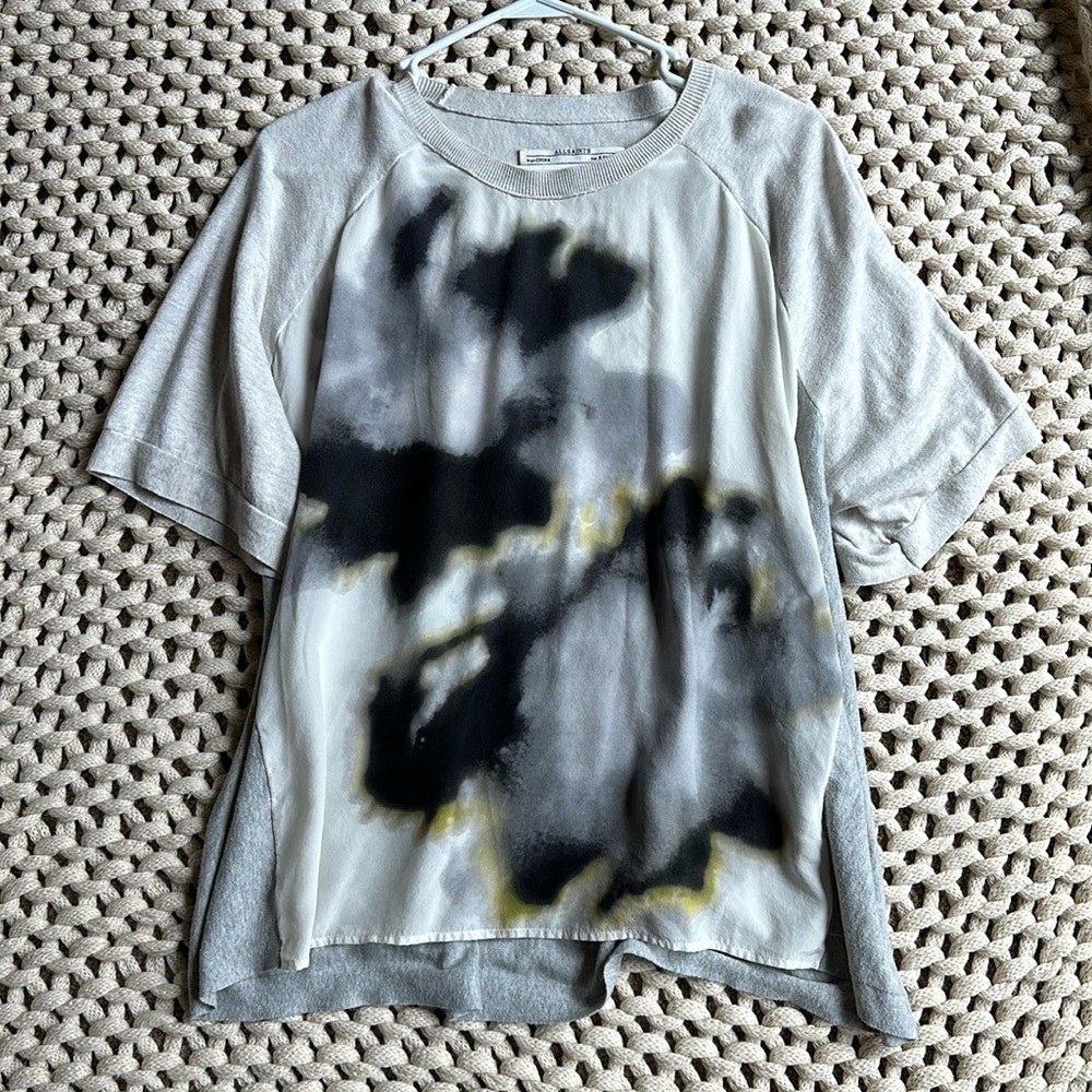 ALLSAINTS SILK AURA PANEL TEE- XS